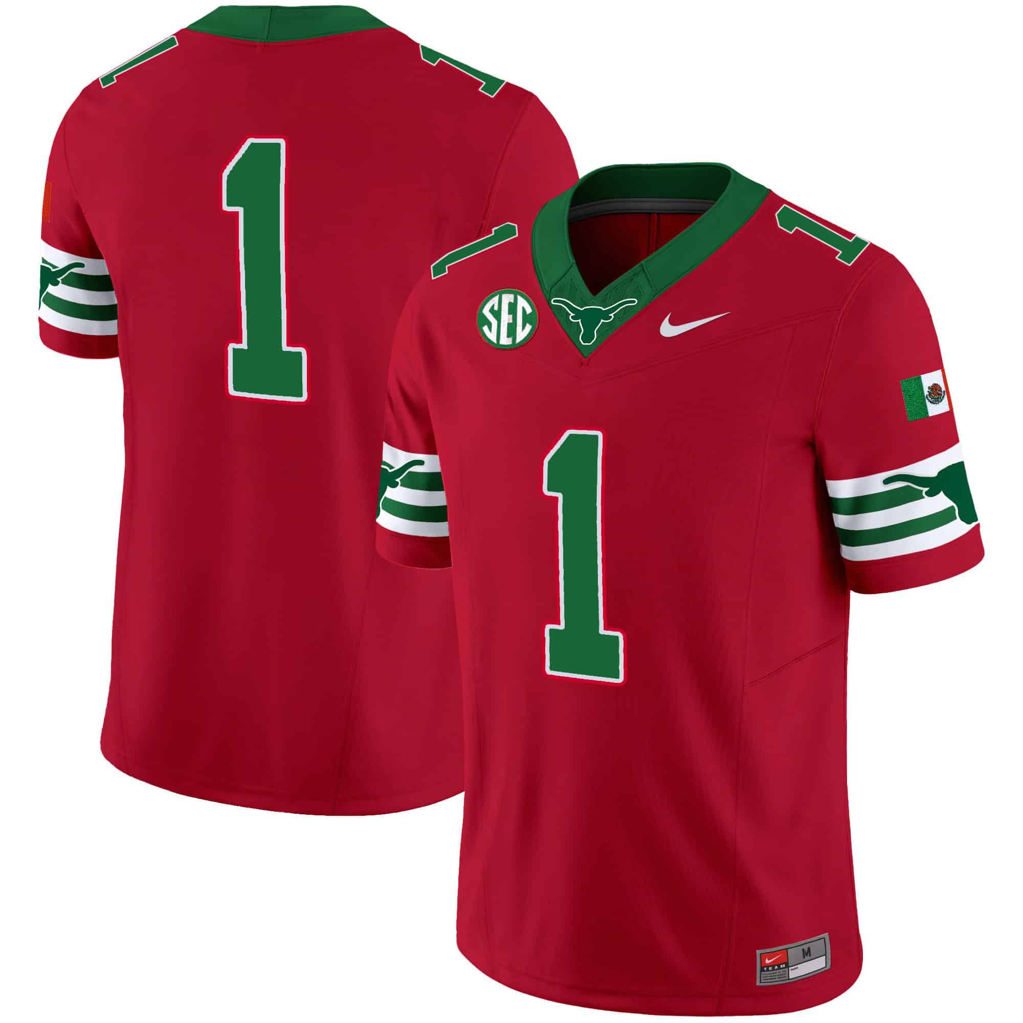 Men Texas Longhorns #1 No Name Red 2024 Nike Mexico SEC Patch Vapor NCAA Jersey